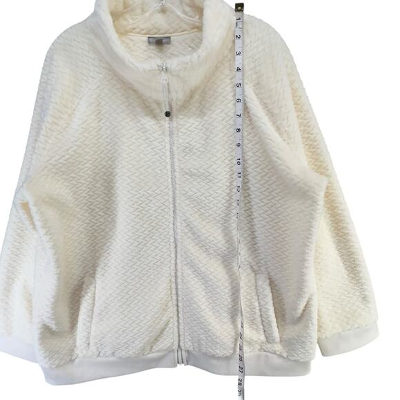 T by Talbots Fleece Jacket Womens 1X Cream Quilted Zip Up Modern Classic Cozy - Picture 9 of 13